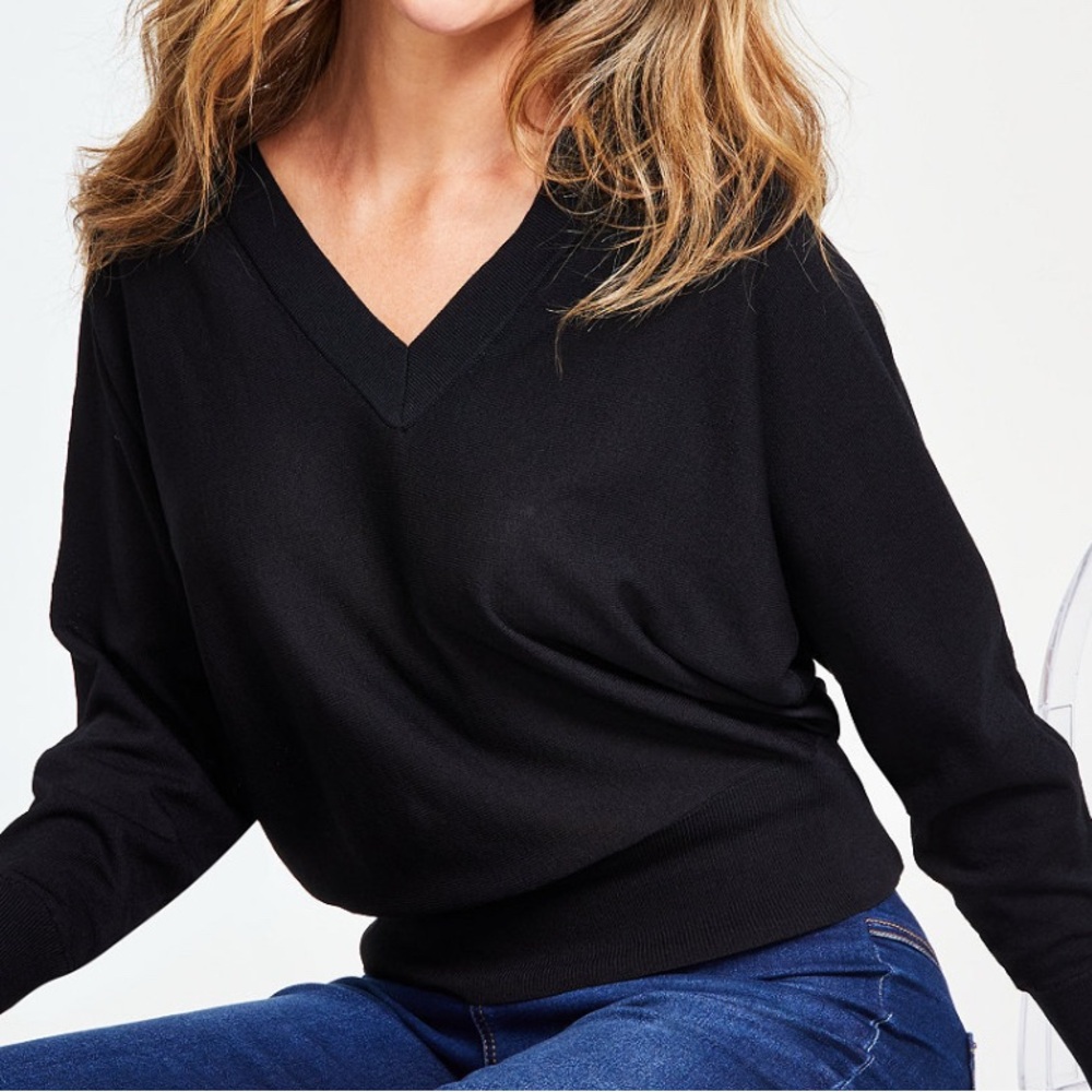 INC International Concepts Black V-Neck Sweater